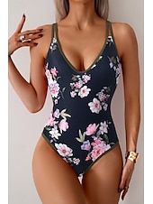 abordables Maillots de bain une pièce-Femmes Maillots de Bain Une Pièce Maillot de bain Dos nu Tenues de plage Été Léopard Fleur Fil en V Sans manches Maillots de bain