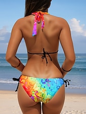 abordables Ensemble de bikinis-Maillots de bain pour femmes Bikini 2 Pièces Maillot de Bain Audacieux Dos Nu Slim Vacances Plage Imprimé Ombre Col V Sans Manches