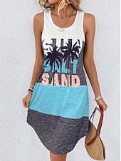 preiswerte Einfaches Kleid-Damen Mini Kleid Sommerkleid Urlaub Lässige Strand tägliche lockere Passform Herz Grafik ärmellos U-Ausschnitt Schwarz Sommer