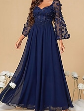 levne Pod $129,99-Šaty Šaty Matky Nevůsty Elegantní Party Neformální Čtvercový Výstřih Dlouhé Délky Chiffon Polyester Dlouhé Rukávy s Jednobarevnými Svatební Host Šaty