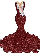 preiswerte Abendkleider-Meerjungfrau  Trompete Abendkleid Partykleid Abendparty Abschlussball Sweep  Brush Zug Ärmellos Schmuckstein-Ausschnitt Spandex mit Glitzer Perlen Pailletten