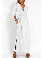 ieftine Rochii din chiffon-Pentru femei Rochie Lunga Rochie Maxi Rochie casual Rochie de Cocktail Rochie pentru invitata de nunta Rochii din Șifon Modă Vacanță Ieșire Sfârșit de săptămână Fit regulat Simplu Manșon Lung În V