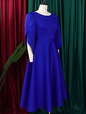 preiswerte Unter 129,99 $-Kleid Mutter der Braut Elegantes Freizeitkleid Rundhalsausschnitt Knie-Länge Polyester 3/4 lange Ärmel mit einfarbig