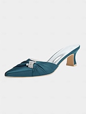 economico tacchi kitten-mules da donna con tacco a gattino impreziosite da fiocco in raso dorato – eleganti scarpe slip-on a punta per la sera e l&#039;appuntamento serale