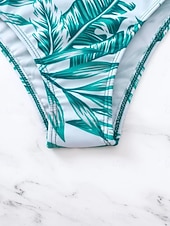 billiga Bikiniset-Kvinnors Baddräkter Bikini Tre Delad Troser Baddräkt Rygglös Mage Kontroll Hög Midja Slim Semester Strandkläder Löv V Nack Långärmad Baddräkter