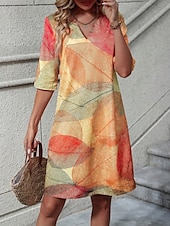 abordables Robe Fleurie-Femmes Mini Robe Robe fourreau Robe d&#039;été Formel Quotidien Coupe régulière Graphique Feuille Manche 3/4 Col en V Jaune Été Printemps