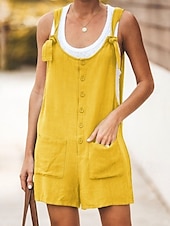 abordables Pantalones-Mujer Normal Pantalones inspirados en el lino Básico Color sólido Sin Mangas Escote en U Bolsillo Calle Diario Ajuste regular Negro Amarillo Verde Claro Verano