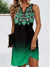 economico Abiti Boho-Per donna Mini Abito Vestito Casual Mini abito Vestito Estivo Abito Estivo Casual Vacanza Quotidiano Ferie Vestibilità regolare Floreale Grafico Stile Boho Senza Maniche Scollo a V Rosa Vino Blu Verde