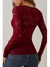preiswerte Spitzenoberteile-Damen Spitzenhemd Bluse Glatt Stilvoll Langarm V Ausschnitt Normale Oberteile Täglich Ausgehen Spitze Schwarz Weiß Wein Sommer