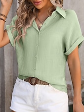 preiswerte Damen Einfache Oberteile-Damenshirt Button-Down Bluse Einfarbig Stilvoll Lässig Kurzarm Hemd Button-Down Bluse Kragen Reguläre Oberteile Tägliche Knöpfe Weiß Hellgrün Pink Blau Sommer Frühling