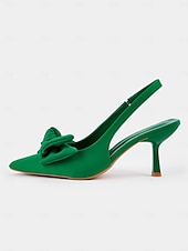 olcso Cicás sarkú cipők-zöld masnis kitten heel slingback cipő – elegáns hegyes orrú randevús éjszakai és hétköznapi női sarkú cipő
