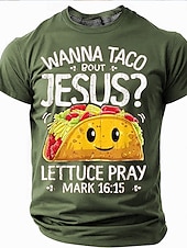  Camisa T-Shirt Graciosa Cristiana para Hombre Biblia - 'Quiero hablar de Jesús Lechuga Oremos' Diseño de Juego de Palabras con Marcos 16:15 Manga Corta