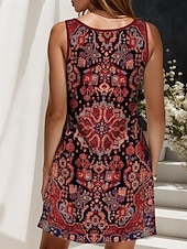 ieftine Rochii boho-Pentru femei Rochie Mini Rochie de Vară Rochie A line Rochie de vară Rochie cu umeri Casual Concediu Plajă Fit regulat Grafic Epocă Boem Fără manșon În V Roșu Vin Vară Primăvară