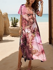 preiswerte Kunst &amp; Design Kleider-Damen Maxikleid Sommerkleid A Linie Kleid Urlaub Lässig Normale Passform Ombre Grafik Abstrakt Kurzarm V Ausschnitt Rosa Sommer Frühling