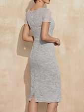 abordables Longueur du thé-Robe Deux Pièces Moulante  Colonne Mère de la Mariée Robe Invité de Mariage Élégante Col Ronde Longueur Thé Manches 3/4 avec Dentelle perles Robe Midi