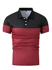 cheap Men&#039;s Classic Polo-Men&#039;s Golf Shirt Golf Polos Shirts Work Business Lapel Short Sleeve Modern Comfortable Color Block Patchwork Buttons Summer Spring Regular Fit Wine Pinky Yellow Blue Green Light Sky Blue Golf Shirt