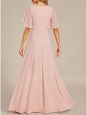 baratos Vestidos para Madrinhas-Linha A Vestido de Madrinha Decote V Manga Curta Elegante Longo Chiffon com Apliques / Franzido 2022