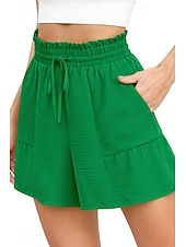 お買い得  プレーンコットンリネンパンツ-女性用 コットンリネンショートパンツ リネン風パンツ コットンリネンパンツ ストリートファッション カジュアル ショート ナチュラルウエスト 平織り ポケット 弾性巾着デザイン 通気性 快適 マイクロエラスティック カジュアル ストリートウェア 赤紫色 ワイン 海軍 アプリコット 夏 レギュラー