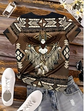 cheap Boho tee-Women's Boho T Shirt  Western T Shirt Graphic Geometric Tribal Bohemia Vintage Stylish Short Sleeve Round Neck Regular Tops Daily Going out Weekend Print Brown Summer Spring