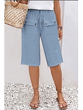 abordables Pantalon uni en coton et lin-Femmes Pantalon en coton et lin Slacks Mi-long Occasionnel Longueur Genou Naturel Uni Avec Poches Conception à cordon élastique Confortable Extérieur Tenue quotidienne Sortir Ocre Abricot Bleu ciel