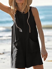 abordables grenouillère-Rompere femme active unie sans manches col rond poche vacances quotidienne coupe régulière noir rose vert armée été