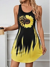 cheap Art&amp;Design Dress-Women&#039;s Mini Dress A Line Dress Summer Dress Off The Shoulder Dress Vacation Casual Daily Loose Fit Graphic Letter Sleeveless U Neck Black Summer