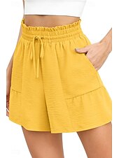 お買い得  プレーンコットンリネンパンツ-女性用 コットンリネンショートパンツ リネン風パンツ コットンリネンパンツ ストリートファッション カジュアル ショート ナチュラルウエスト 平織り ポケット 弾性巾着デザイン 通気性 快適 マイクロエラスティック カジュアル ストリートウェア 赤紫色 ワイン 海軍 アプリコット 夏 レギュラー