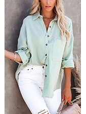 economico Camicie-Per donna Camicia Camicie ispirate al lino Abbottonare Semplice Elegante Manica Lunga Colletto a Camicia Top Regolari Quotidiano Ferie Bottoni Nero Bianco Verde chiaro Arancione Estate