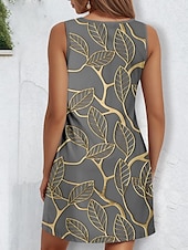 preiswerte Kunst &amp; Design Kleider-Damen Minikleid Sommerkleid Shiftkleid Schulterfreies Kleid Urlaub Lässig Outdoor Ausgehen Normale Passform Blumen Grafik Ärmellos V Ausschnitt Grau Sommer Frühling