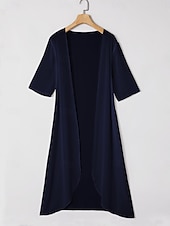 billige Bluser og skjorter-Dame Chiffongoverdeler Helfarge Elegant Stilfull Halvlange ermer Asymmetrisk Lange topper Navyblå Sommer Vår