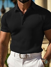 billiga Sport-Herr Våffelpikétröjor Golftröja Arbete Ledigt Kavajslag Kortärmad Grundläggande Modern Slät Knappar Sommar Vår Normal Svart Vit Gul Rubinrött Ljusgrå Ljusblå Våffelpikétröjor