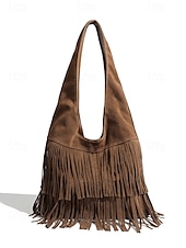 cheap Handbag &amp; Totes-Women&#039;s Boho Fringe Shoulder Bag Hobo Handbag – Vintage Faux Suede Handbag for Music Festivals, Casual Outings &amp; Travel