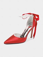 cheap Cocktail-Women&#039;s Champagne Satin Wedding Heels with Pearl Ankle Strap - Elegant Bridal &amp; Cocktail Stiletto Pumps