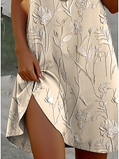 abordables Robe Simple-Femmes Mini Robe Robe Décontractée Robe T-Shirt Robe d&#039;Été Robe trapèze Bohème ancien Élégant Plage Coupe régulière Fleuri Graphique Motif cachemire damassé bohème Manche Courte Col ras du cou Argent
