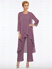 voordelige Broekpakken van mama-Strand Bruiloft Jumpsuit  Pantsuit Moeder van de Bruid Elegante Plus Size Bateau Hals Vloer Lengte Chiffon Mouwloos Wrap Inbegrepen met Effen Kleur om indruk te maken 2025 gratis maat op maat