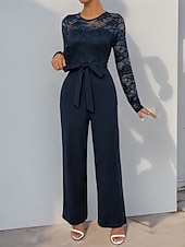 billiga Mammas jumpsuits-Jumpsuit  Byxdress Brudens Mor Elegant Avslappnad Juvel Hals Golvlängd Polyester Lång Ärmar med Spets 2025
