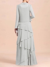 economico Con giacca-Abito A-Line 3 Pezzi per la madre della sposa Abito formale Elegante Vintage Semplice Girocollo Lunghezza fino al pavimento Chiffon Senza maniche Giacca con perline