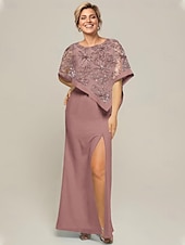 preiswerte Bodenlänge-Meerjungfrau / Trompete Mutter der Braut Kleid elegant funkeln&amp;amp;Glanz Juwel Hals Sweep / Pinsel Schleppe Chiffon Pailletten lange Ärmel mit Pailletten 2025