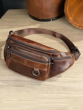 cheap Men&#039;s Bags-Men&#039;s Vintage Leather Sling Bag Fanny pack– Crossbody Chest Pack with Multiple Zipper Pockets, Adjustable Strap, Stylish Travel &amp; Everyday Waist Bag Black Brown
