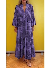 preiswerte Ausgefallene Kleider-Damen kleid lang Casual kleid Schaukelkleid Sommerkleid Elegant Modisch Modern Täglich Strand Wochenende Regular Fit Blumen Langarm Gespaltener Hals Hellgrün Rosa Rote Violett Sommer