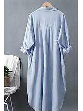 economico Camicie-Per donna Abito Midi Abito Camicia Abito in cotone e lino Moda Essenziale Classico Vacanza Ferie Uscire Vestibilità regolare Semplice Manica Lunga Colletto a Camicia Nero Bianco Verde chiaro Rosa
