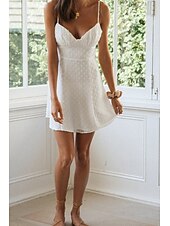 economico Abiti di Laurea-Per donna Mini Abito Abito Bianco Abito da laurea Abito Sottoveste Moda Moderno All&#039;aperto Compleanno Data Vestibilità regolare Semplice Senza Maniche Spalline sottili Bianco Azzurro Estate