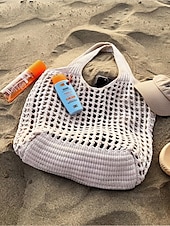 cheap Handbag &amp; Totes-Handmade Crochet Mesh Tote Bag – Lightweight &amp; Eco-Friendly Beach Shoulder Bag, Boho Style, Reusable Shopping Bag for Women, Summer Vacation &amp; Daily Use