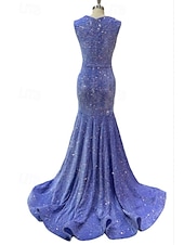 preiswerte Abendkleider-Meerjungfrau  Trompete Abendkleid Partykleid Abendparty Abschlussball Sweep  Brush Zug Ärmellos Schmuckstein-Ausschnitt Spandex mit Glitzer Perlen Pailletten