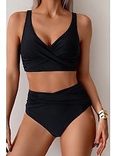 abordables Ensemble de bikinis-Femmes Maillots de Bain Bikini Maillot de bain Froncé Taille haute Tropical Tenues de plage Uni Fil en V Sans manches Maillots de bain