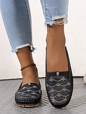 preiswerte Damenhausschuhe und -halbschuhe-Damen-Slipper mit Strasssteinen – glitzernde, ausgehöhlte flache Schuhe zum Gehen und Autofahren