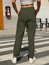 cheap Pants-Women&#039;s Baggy Pants Chinos Fashion Streetwear Full Length Medium Waist Plain Pocket Drawstring Comfy Soft Comfortable Linen Like Micro-elastic Outdoor Street Black White Army Green Khaki Summer