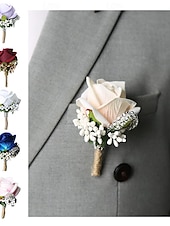 cheap Wedding Suits-Men&#039;s Wedding Boutonniere Blue Pink White Summer Boutonniere for Groom and Groomsmen Flower Accessories Party Suit Decorations