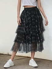abordables Faldas de gasa-Mujer Talla Asiática Falda a cuadros Faldas de gasa Moda Estilo lindo Midi Alta cintura Faldas Cuadros A Cuadros Plisado Retazos Multi capa Microelástico Festivos Casual Diario Negro Azul Piscina