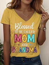 abordables Fête des mères-fête des Mères Femmes T-shirt Graphique Lettre Occasionnel Manche Courte Col en V Hauts Réguliers Quotidien Week-end Imprimé Noir Jaune Rose Claire Bleu Violet Été Printemps MOM